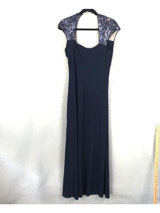 Lauren Ralph Lauren Dresses & Skirts - statement Dress Womens 10 Navy Blue Fitted Sequin Sleeves Formal